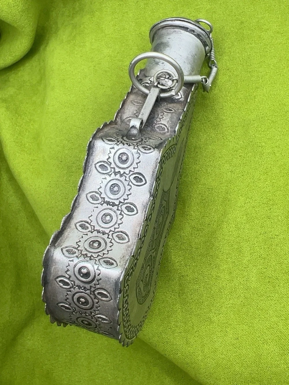Antique Bedouin Kohl Flask Silver-Tone Engraved Middle Eastern Tribal Vessel